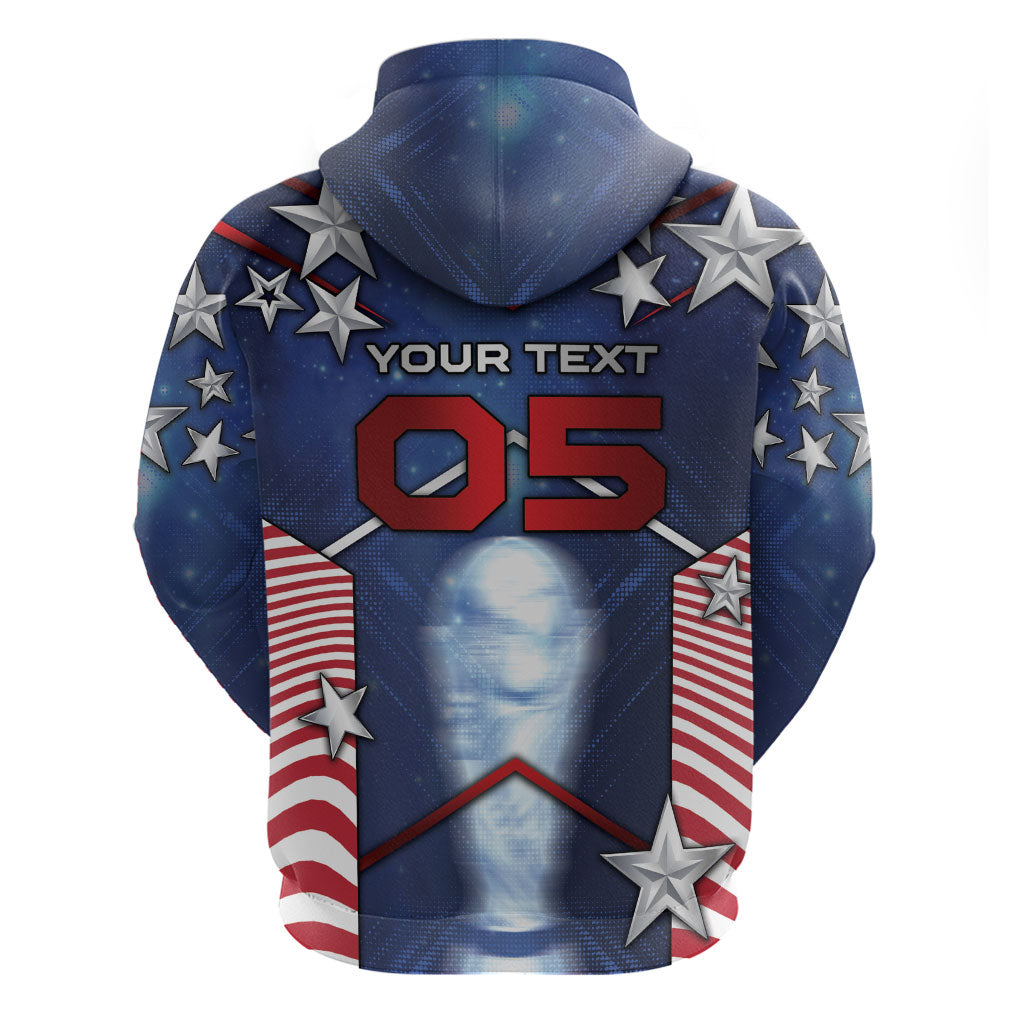 Custom United States Soccer Zip Hoodie American Flag Stars Trophy