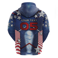 Custom United States Soccer Zip Hoodie American Flag Stars Trophy
