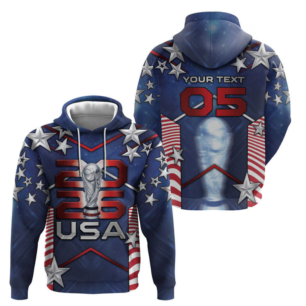 Custom United States Soccer Zip Hoodie American Flag Stars Trophy