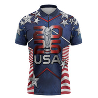 Custom United States Soccer Zipper Polo Shirt American Flag Stars Trophy