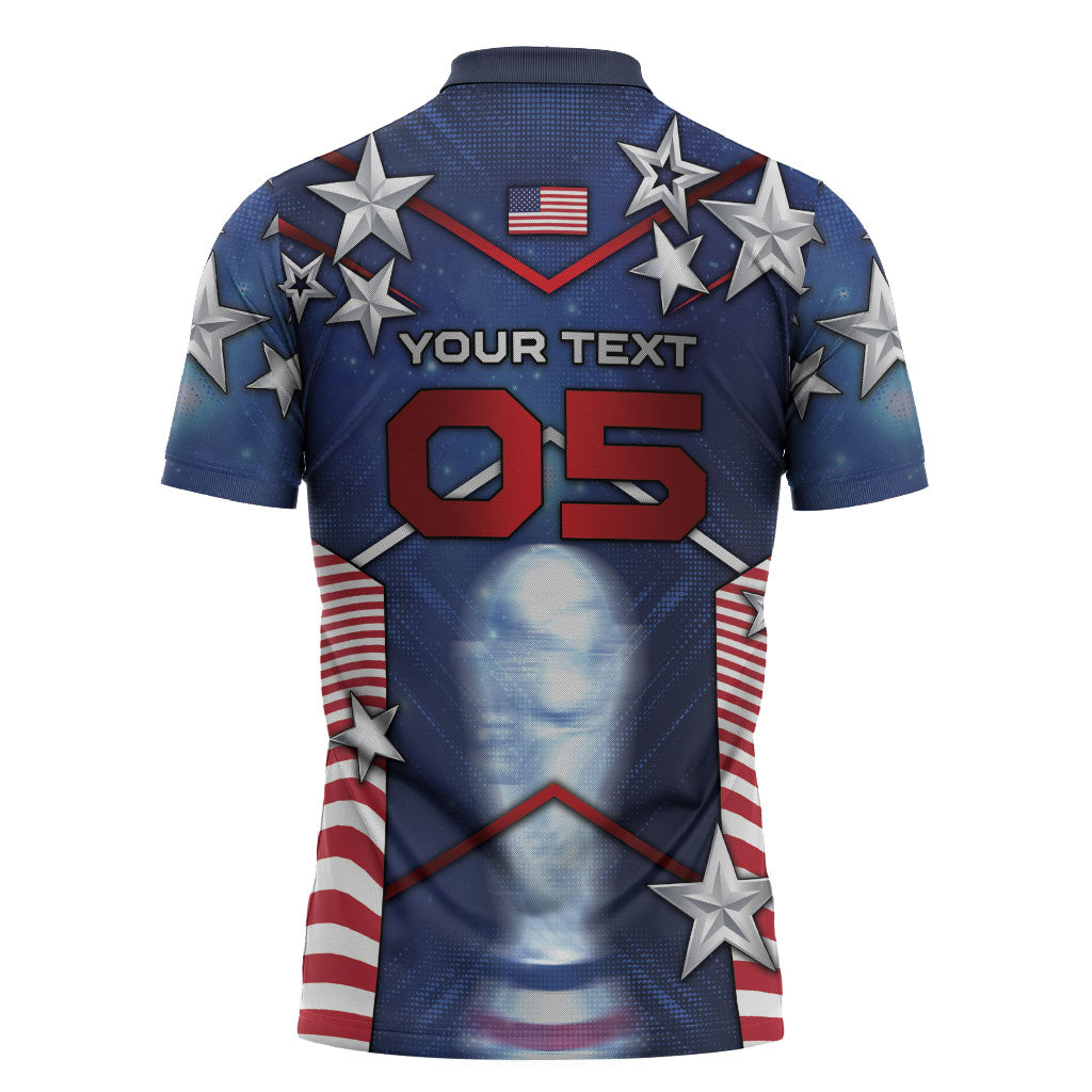 Custom United States Soccer Zipper Polo Shirt American Flag Stars Trophy