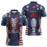 Custom United States Soccer Zipper Polo Shirt American Flag Stars Trophy