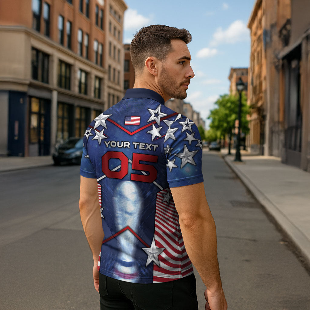 Custom United States Soccer Zipper Polo Shirt American Flag Stars Trophy