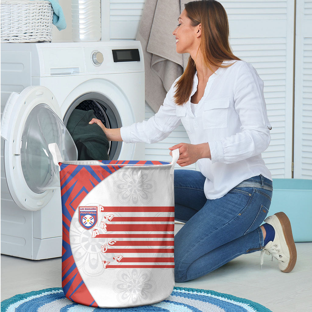 Paraguay Football Laundry Basket Stripes Typography With Nanduti Flower Patterns