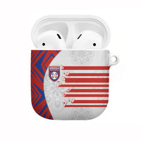 Paraguay Football AirPods Case Stripes Typography With Nanduti Flower Patterns