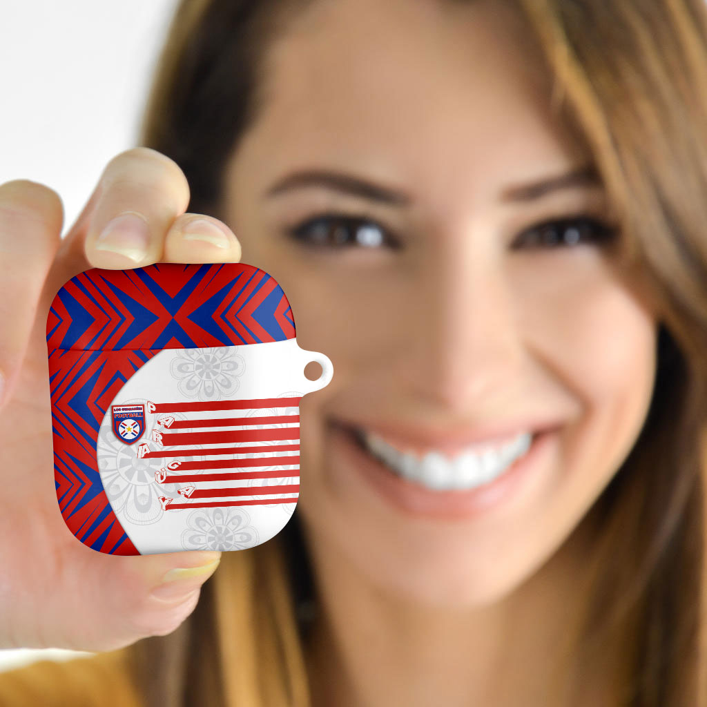Paraguay Football AirPods Case Stripes Typography With Nanduti Flower Patterns