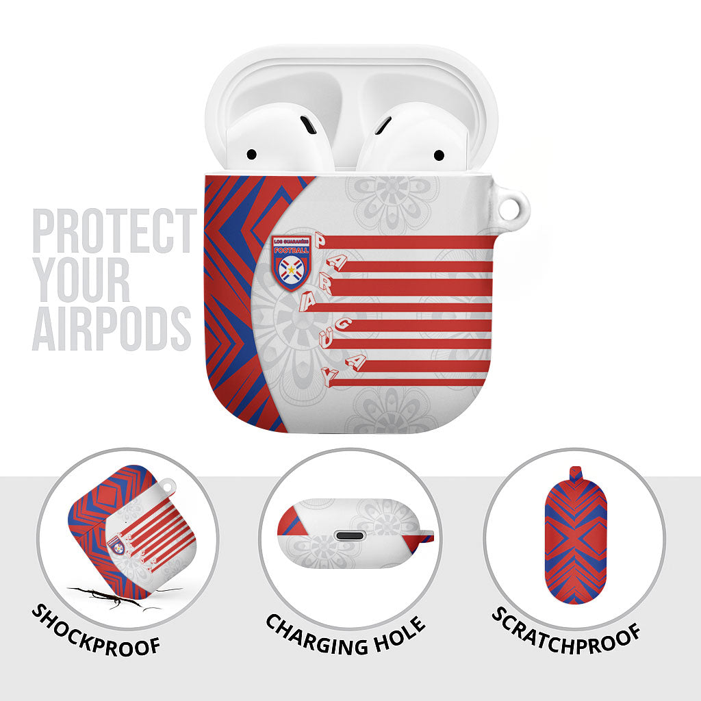 Paraguay Football AirPods Case Stripes Typography With Nanduti Flower Patterns