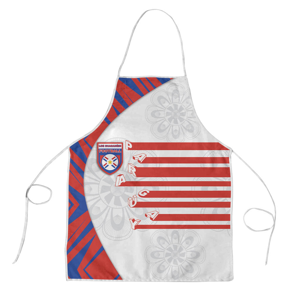 Paraguay Football Apron Stripes Typography With Nanduti Flower Patterns