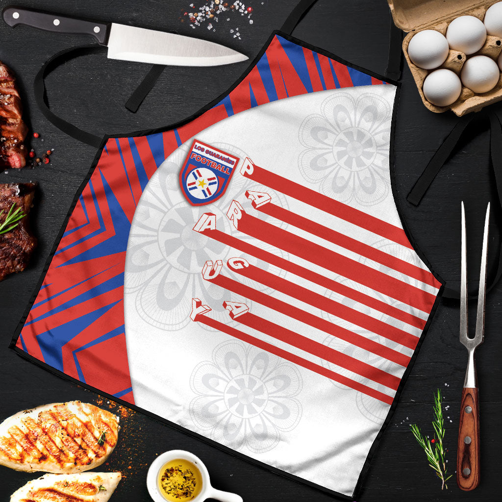Paraguay Football Apron Stripes Typography With Nanduti Flower Patterns
