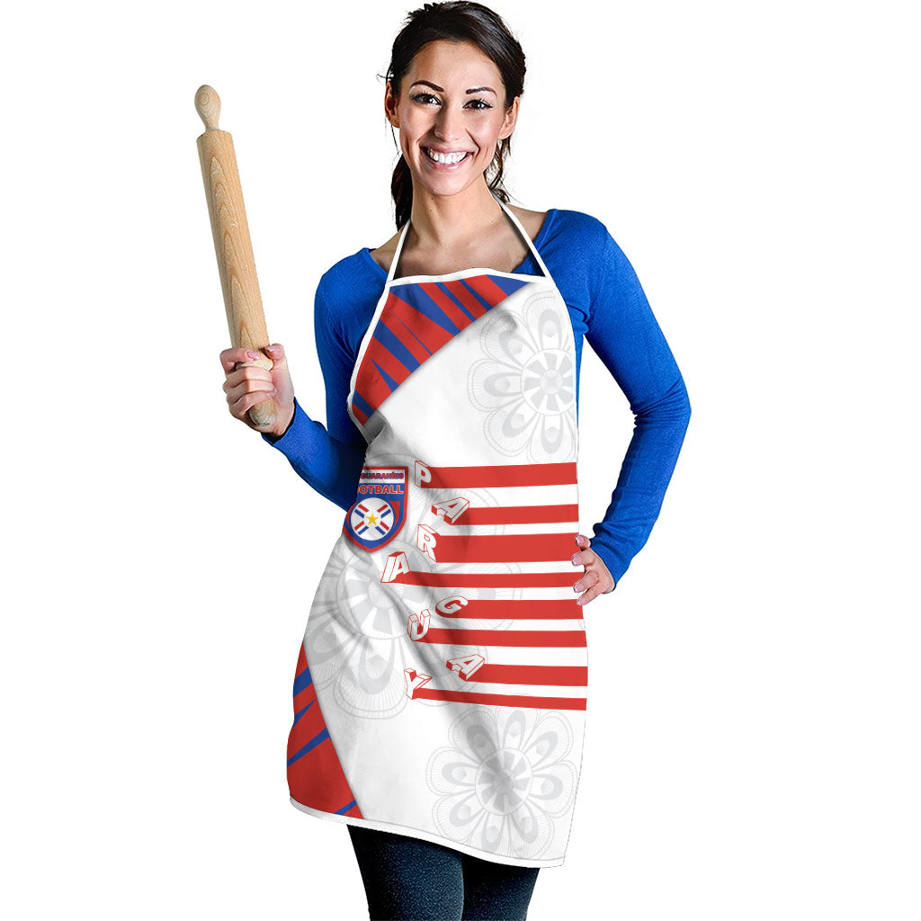 Paraguay Football Apron Stripes Typography With Nanduti Flower Patterns