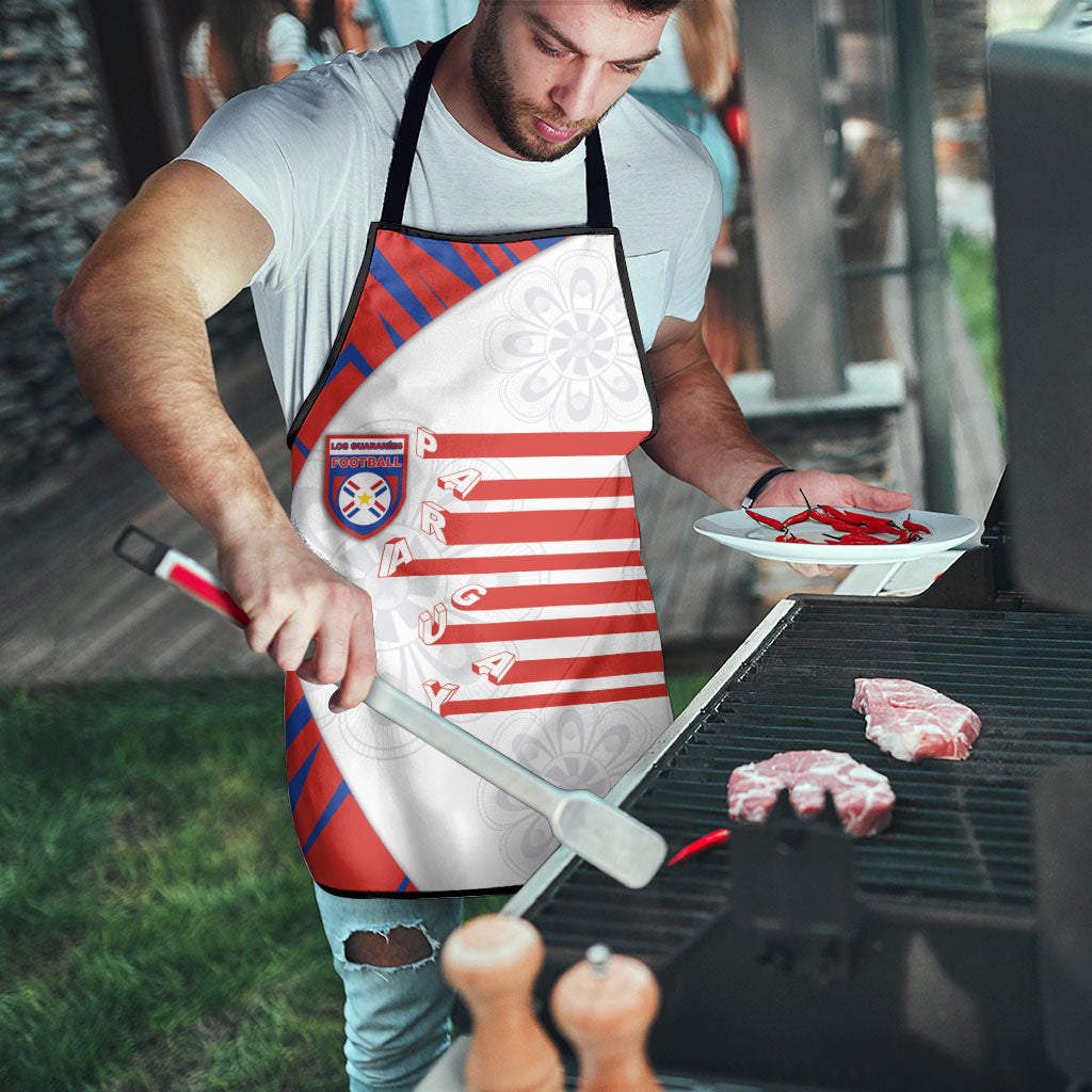 Paraguay Football Apron Stripes Typography With Nanduti Flower Patterns
