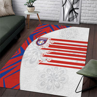 Paraguay Football Area Rug Stripes Typography With Nanduti Flower Patterns