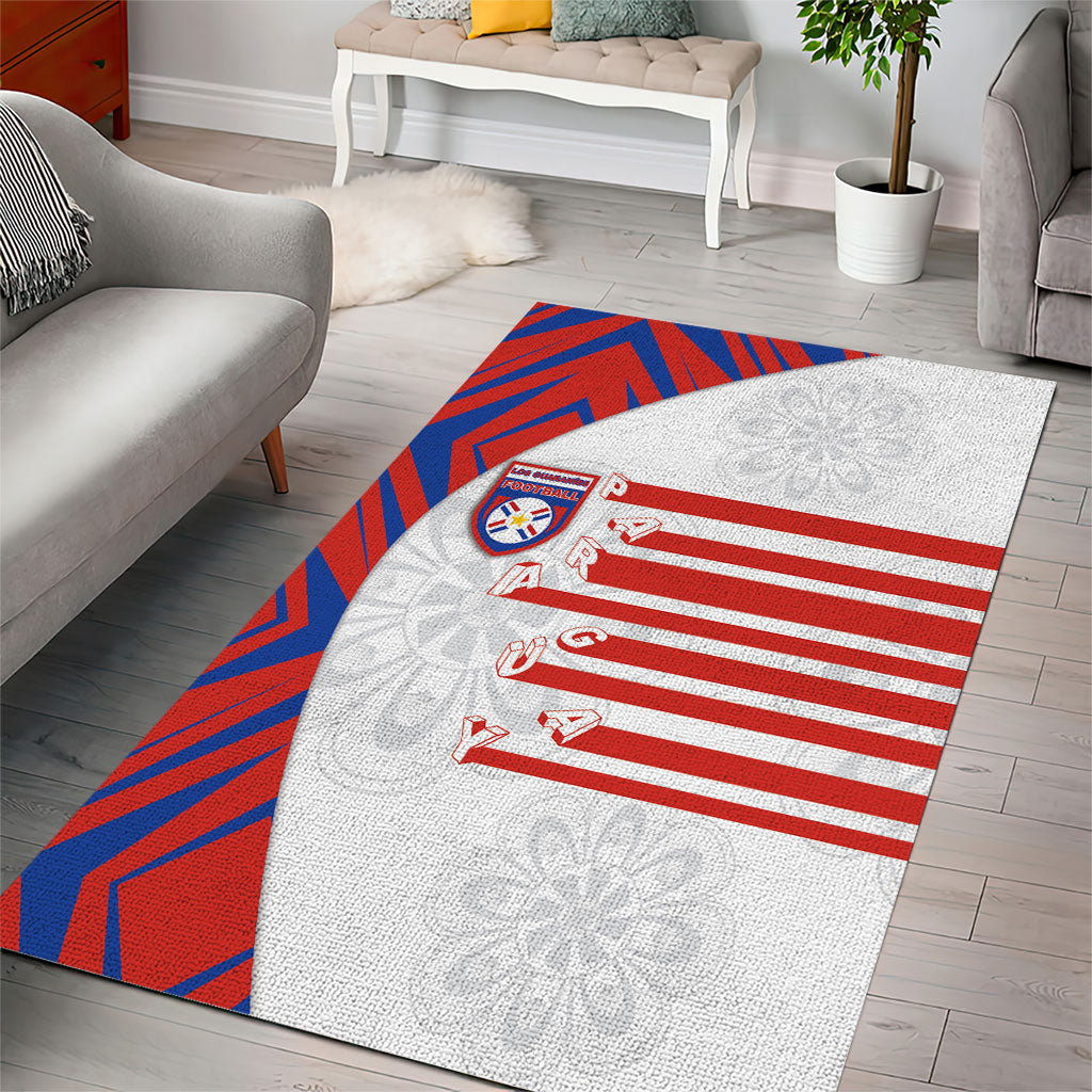 Paraguay Football Area Rug Stripes Typography With Nanduti Flower Patterns
