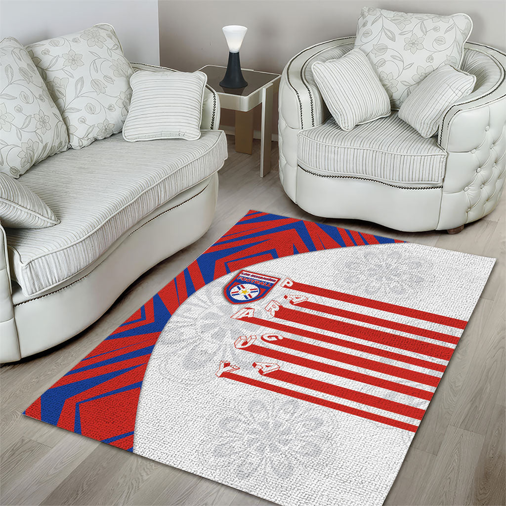 Paraguay Football Area Rug Stripes Typography With Nanduti Flower Patterns