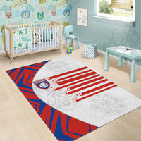 Paraguay Football Area Rug Stripes Typography With Nanduti Flower Patterns