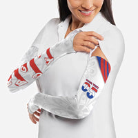 Custom Paraguay Football Arm Sleeves Stripes Typography With Nanduti Flower Patterns