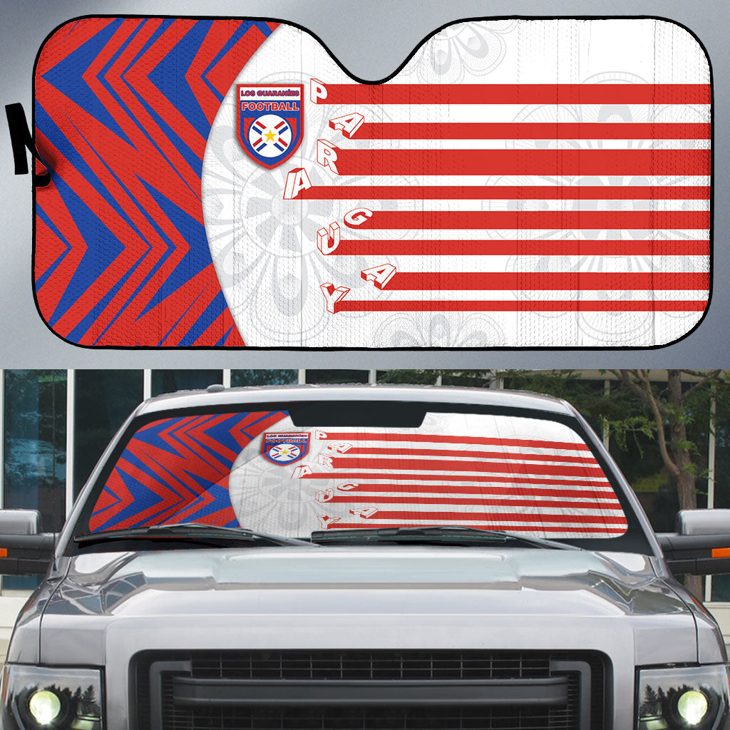 Paraguay Football Auto Sun Shade Stripes Typography With Nanduti Flower Patterns