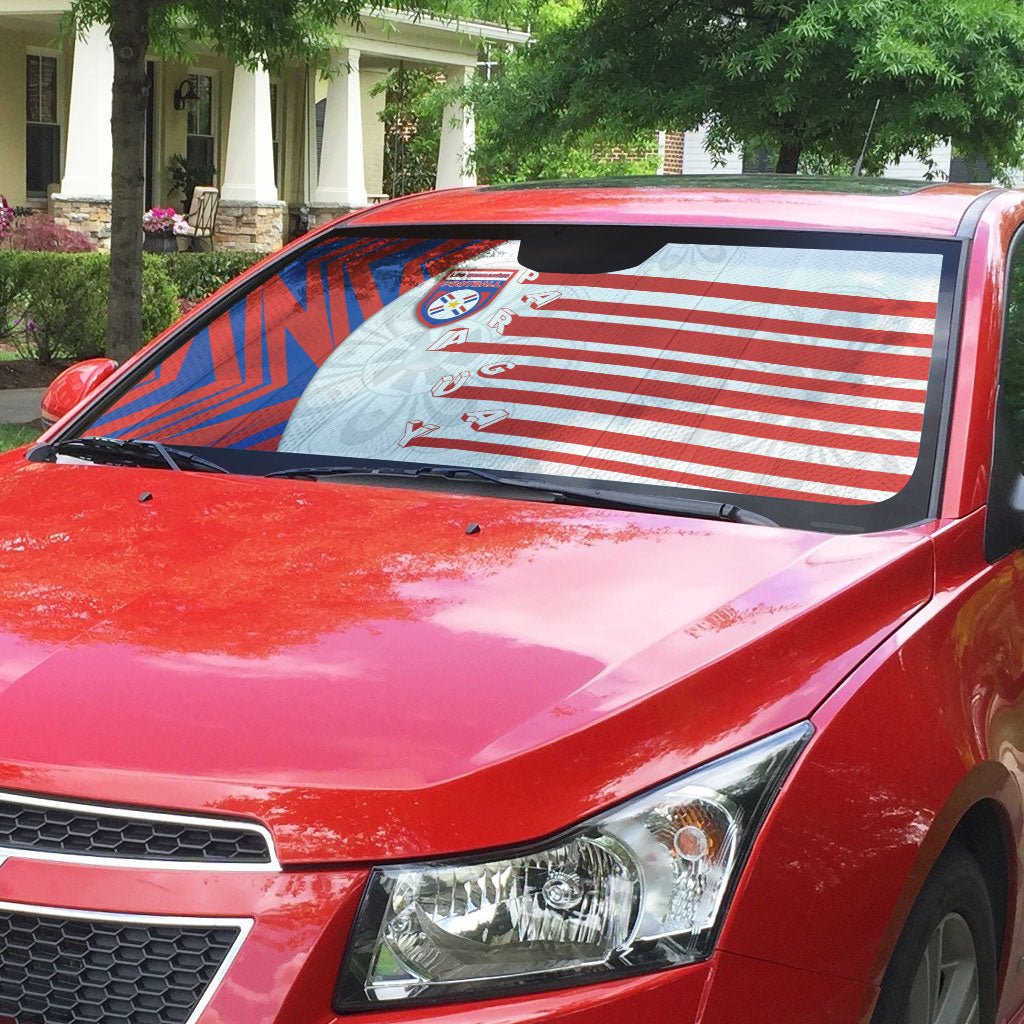 Paraguay Football Auto Sun Shade Stripes Typography With Nanduti Flower Patterns