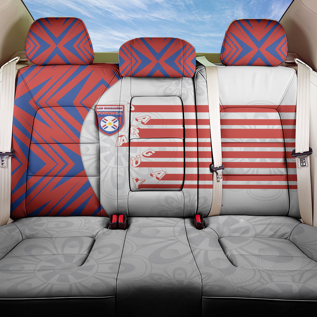 Paraguay Football Back Car Seat Cover Stripes Typography With Nanduti Flower Patterns