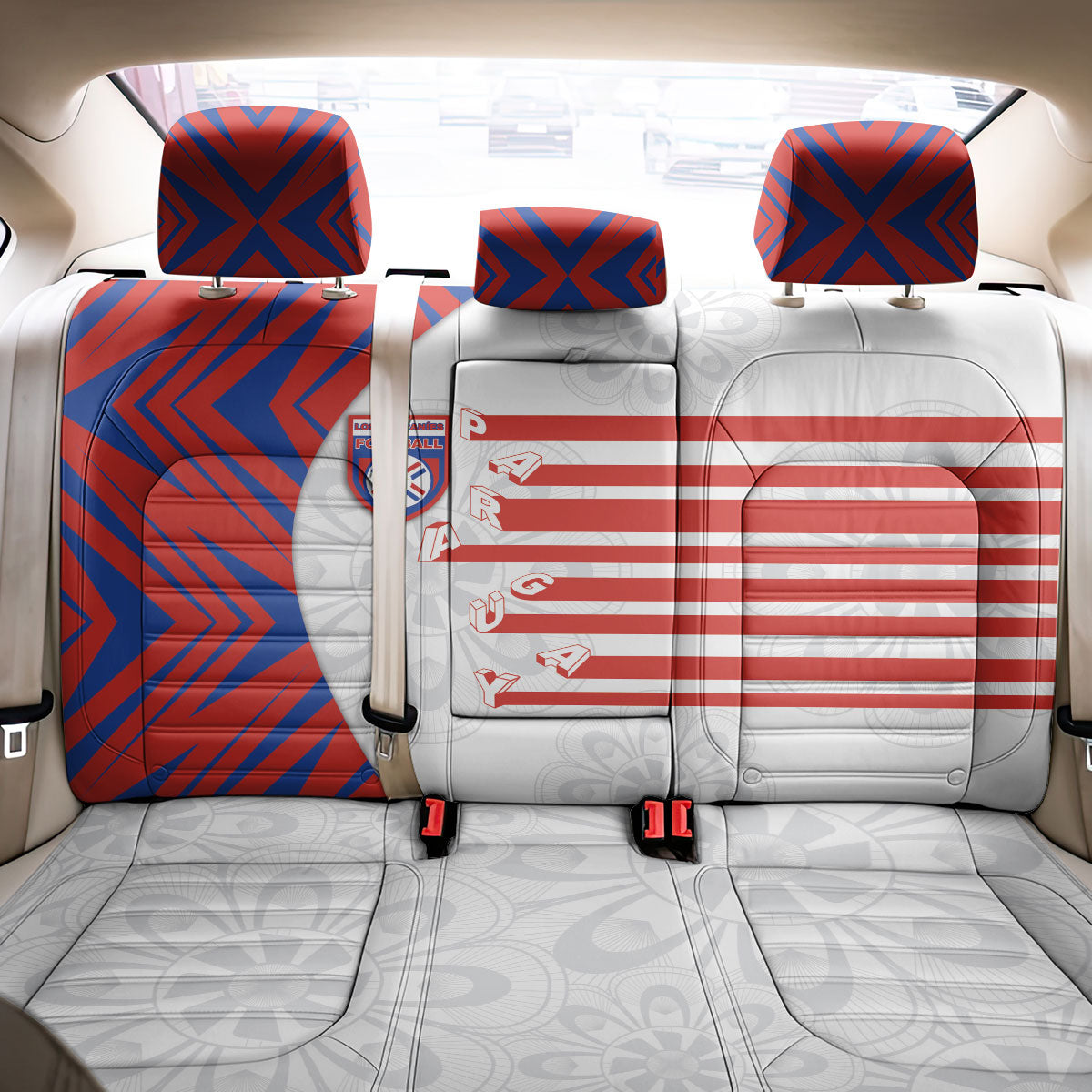 Paraguay Football Back Car Seat Cover Stripes Typography With Nanduti Flower Patterns