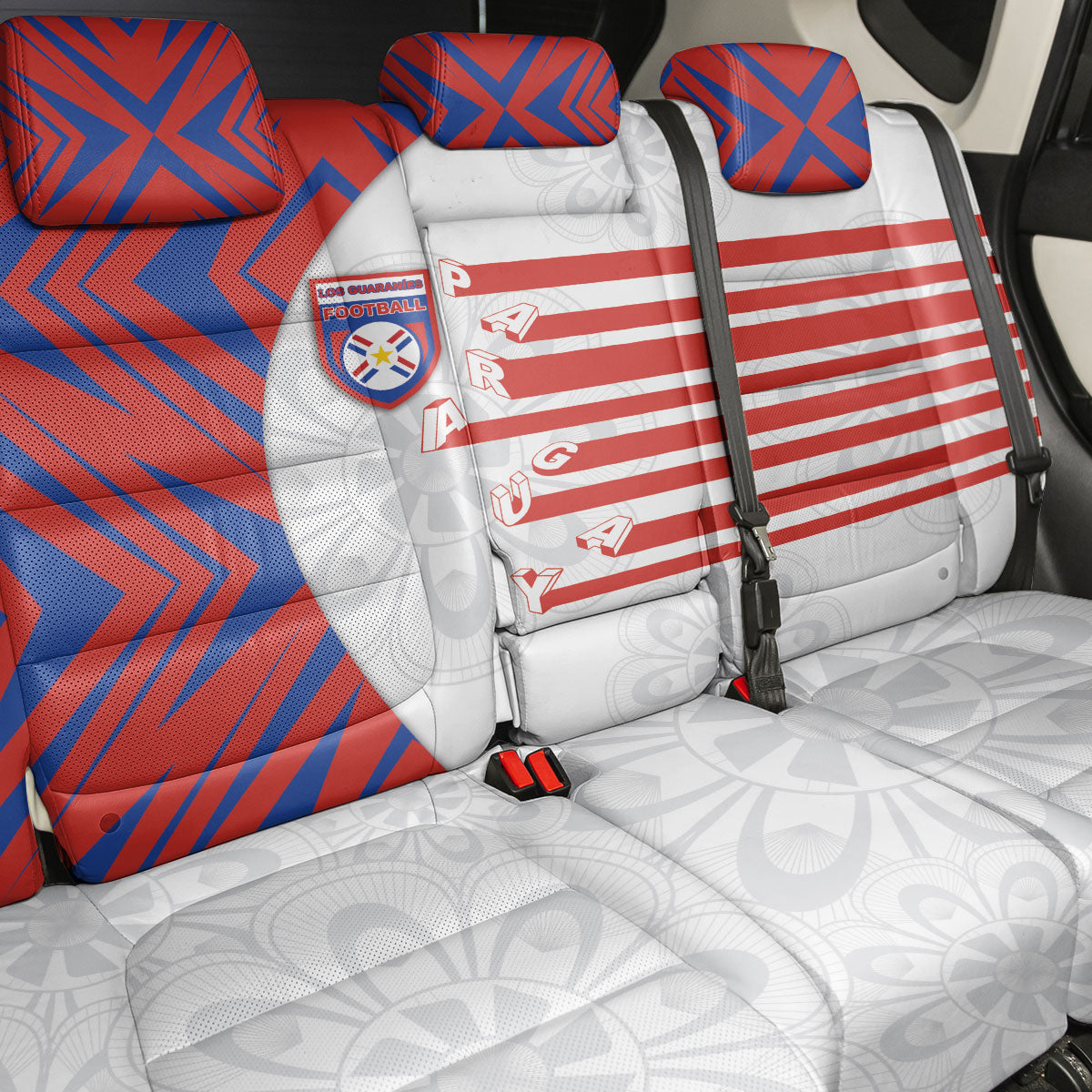Paraguay Football Back Car Seat Cover Stripes Typography With Nanduti Flower Patterns