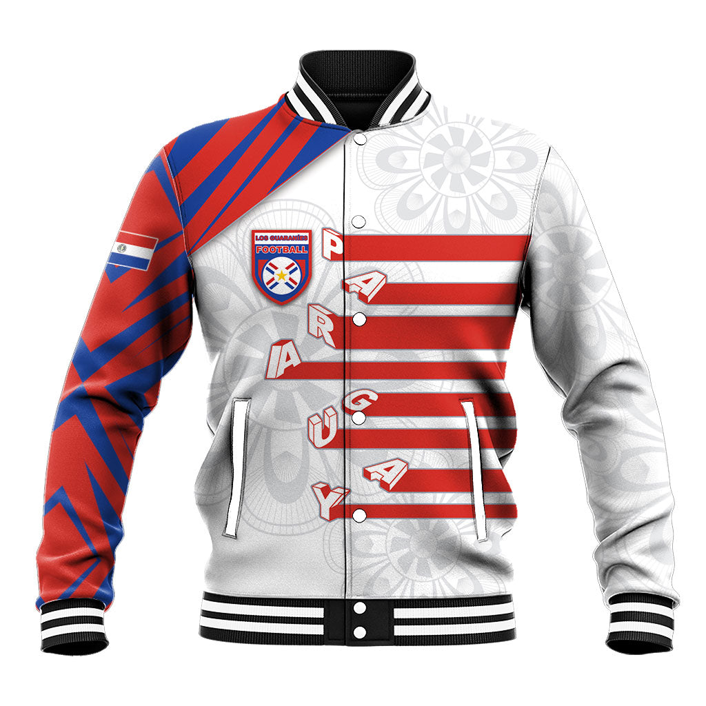 Custom Paraguay Football Baseball Jacket Stripes Typography With Nanduti Flower Patterns