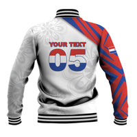 Custom Paraguay Football Baseball Jacket Stripes Typography With Nanduti Flower Patterns