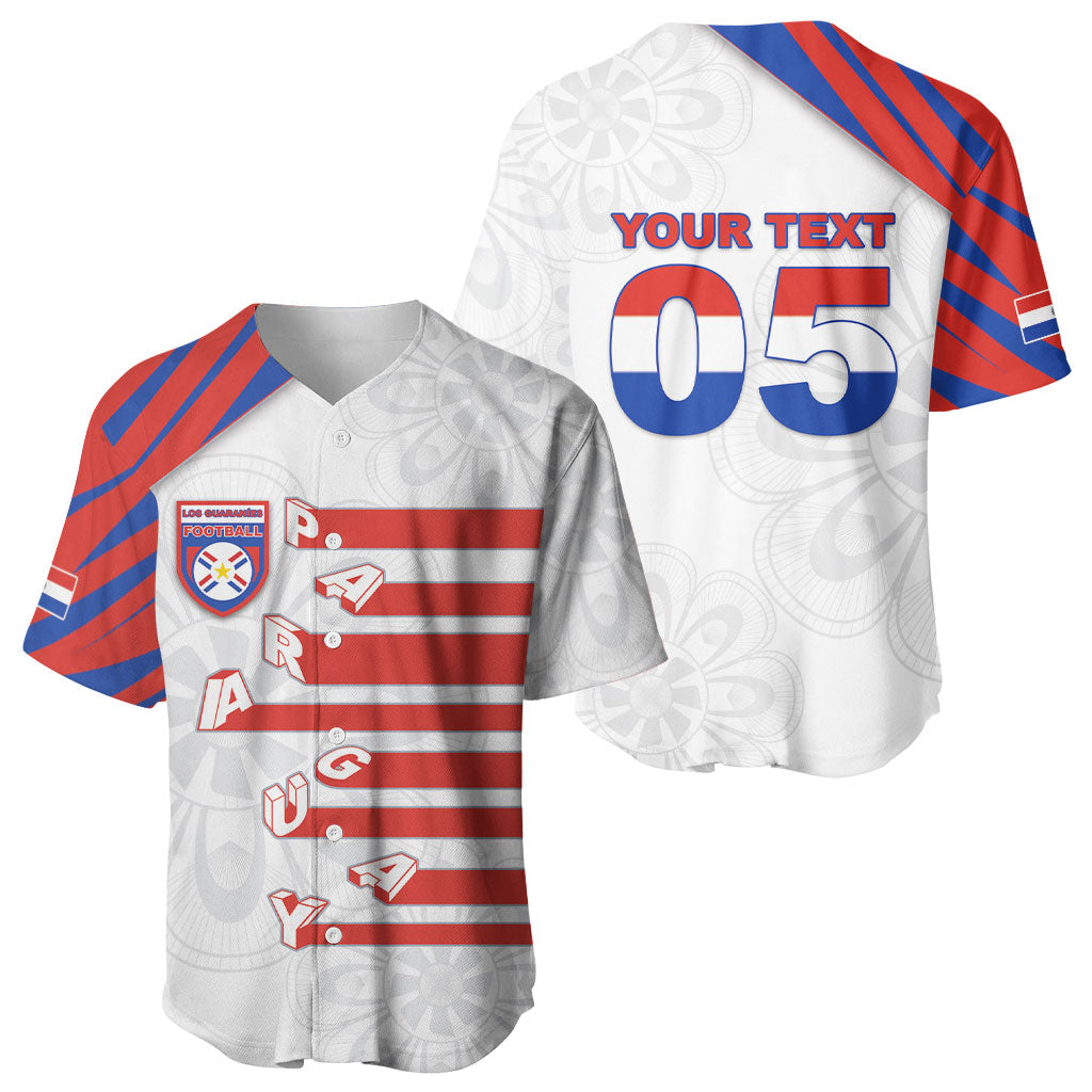 Custom Paraguay Football Baseball Jersey Stripes Typography With Nanduti Flower Patterns