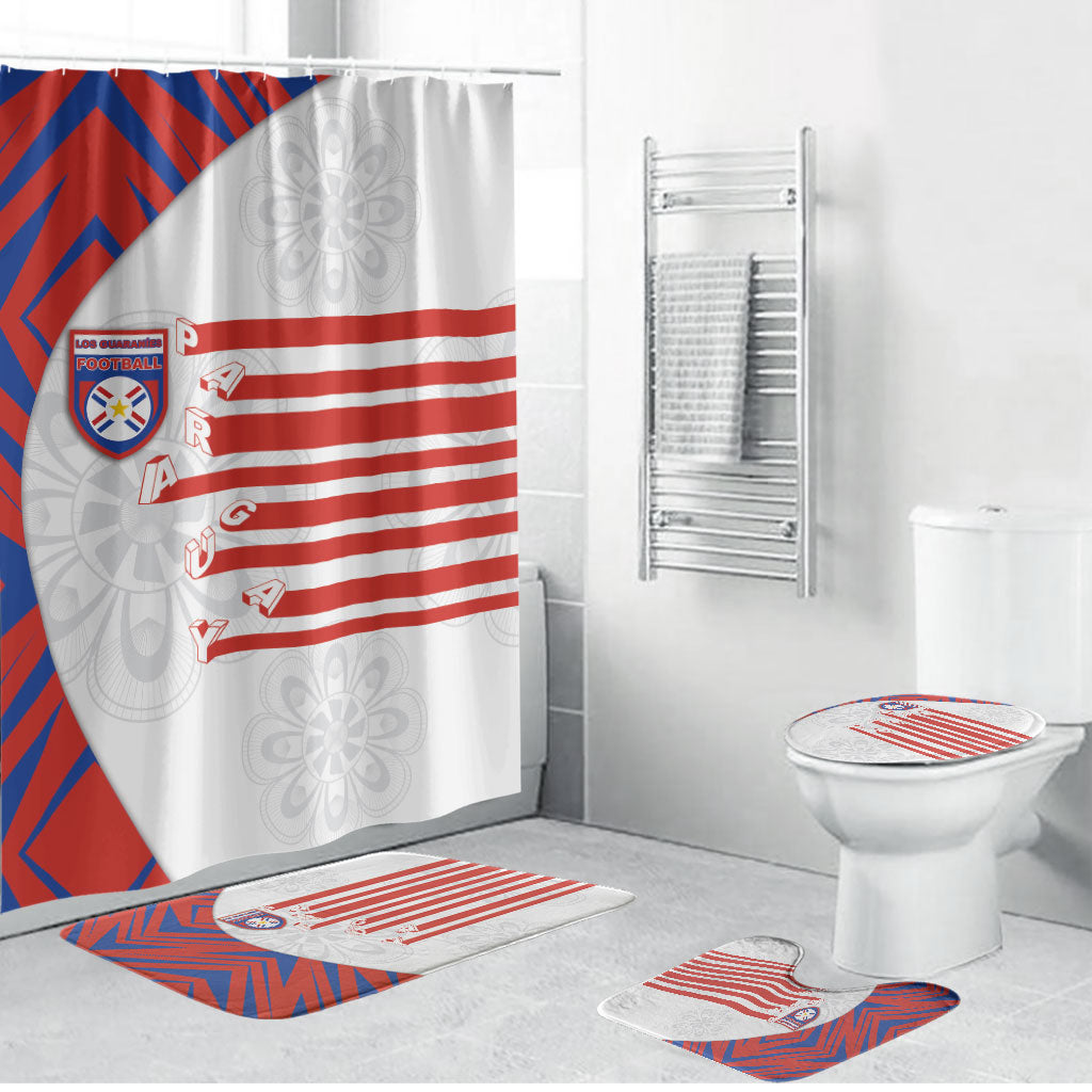 Paraguay Football Bathroom Set Stripes Typography With Nanduti Flower Patterns