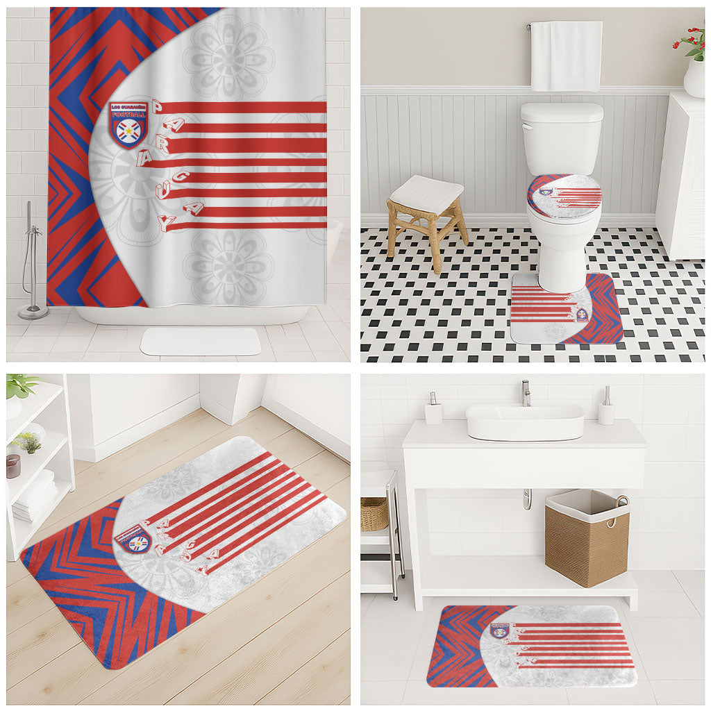 Paraguay Football Bathroom Set Stripes Typography With Nanduti Flower Patterns