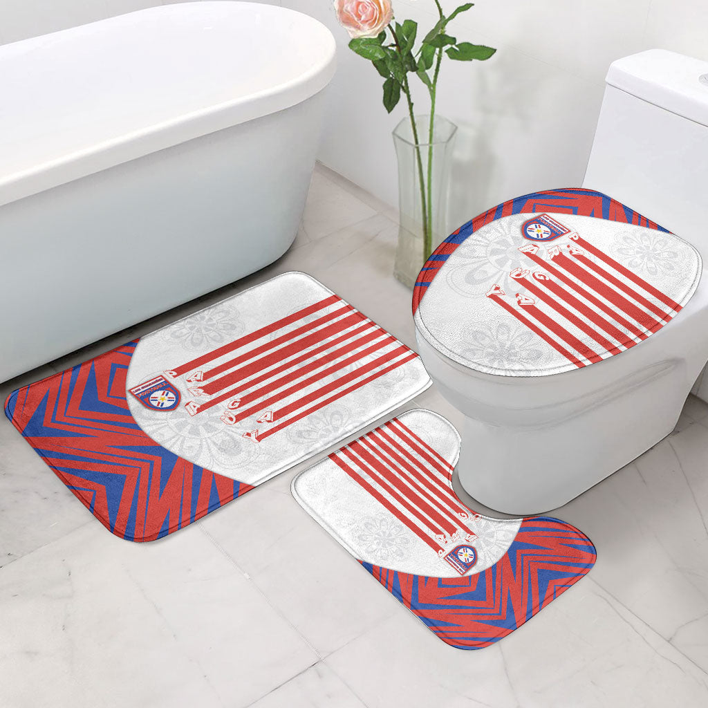 Paraguay Football Bathroom Set Stripes Typography With Nanduti Flower Patterns