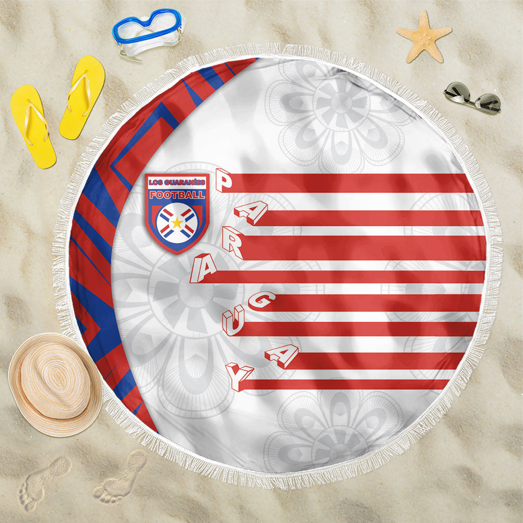 Paraguay Football Beach Blanket Stripes Typography With Nanduti Flower Patterns