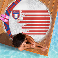 Paraguay Football Beach Blanket Stripes Typography With Nanduti Flower Patterns