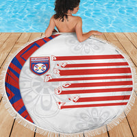 Paraguay Football Beach Blanket Stripes Typography With Nanduti Flower Patterns
