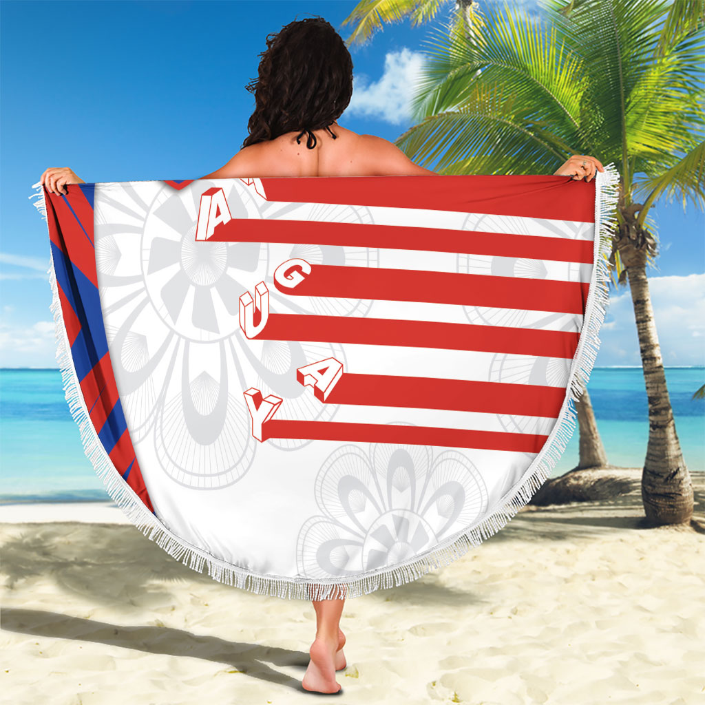 Paraguay Football Beach Blanket Stripes Typography With Nanduti Flower Patterns