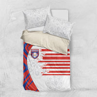 Paraguay Football Bedding Set Stripes Typography With Nanduti Flower Patterns