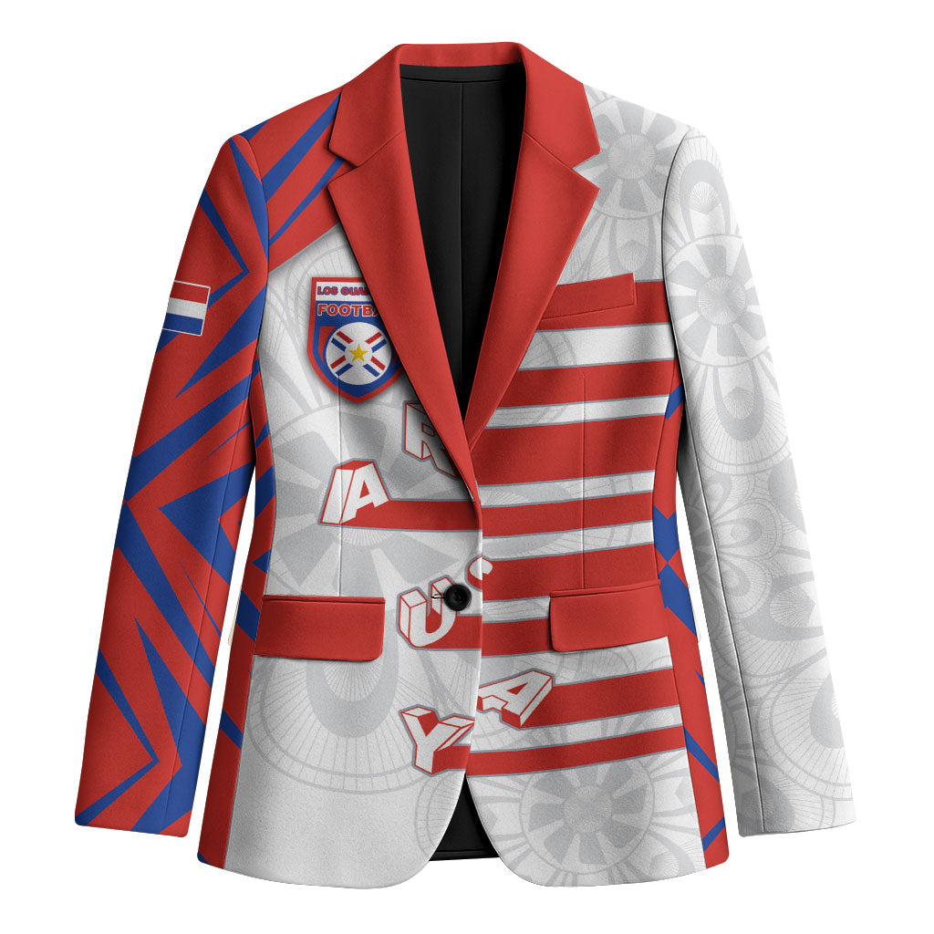Custom Paraguay Football Blazer Stripes Typography With Nanduti Flower Patterns