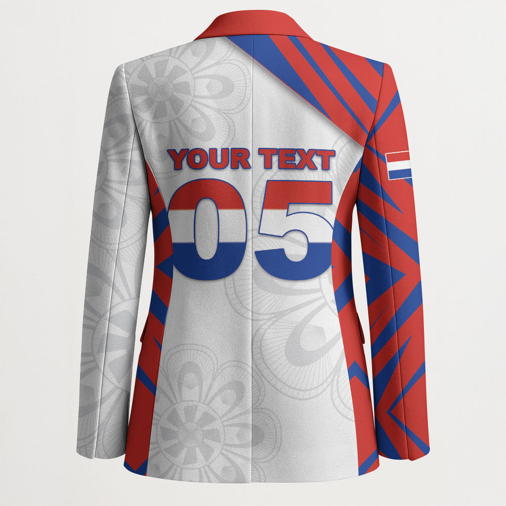 Custom Paraguay Football Blazer Stripes Typography With Nanduti Flower Patterns