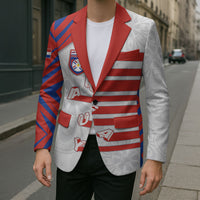 Custom Paraguay Football Blazer Stripes Typography With Nanduti Flower Patterns