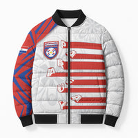 Custom Paraguay Football Bomber Puffer Jacket Stripes Typography With Nanduti Flower Patterns