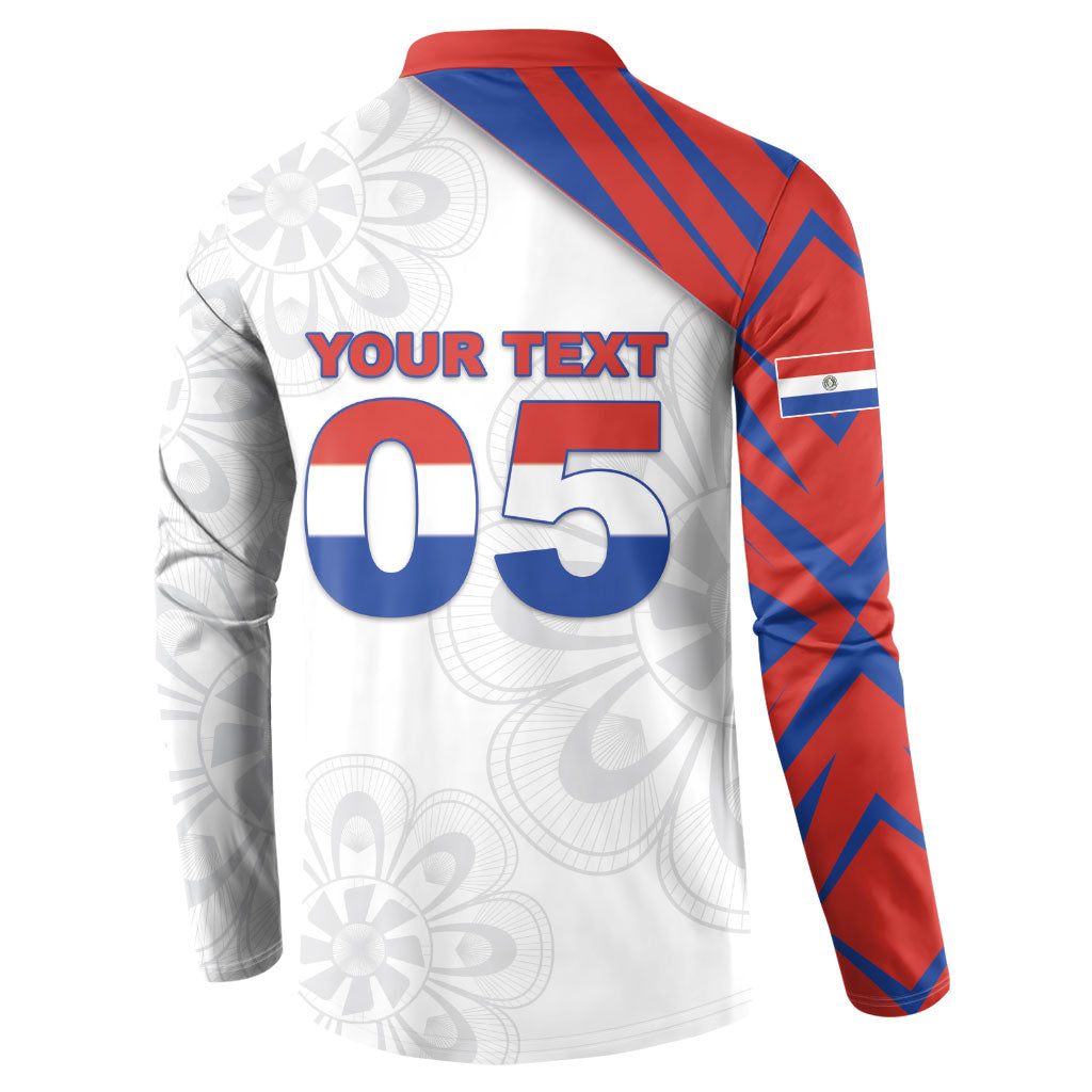 Custom Paraguay Football Button Sweatshirt Stripes Typography With Nanduti Flower Patterns