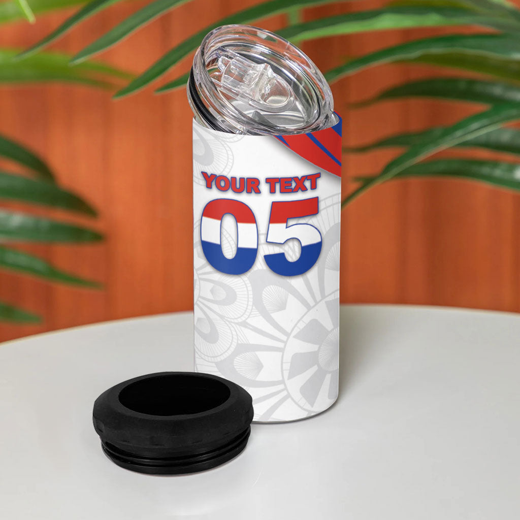 Custom Paraguay Football 4 in 1 Can Cooler Tumbler Stripes Typography With Nanduti Flower Patterns