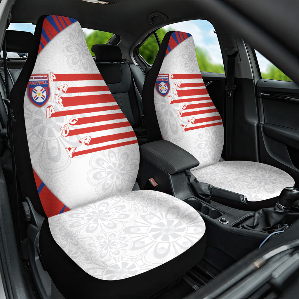 Paraguay Football Car Seat Cover Stripes Typography With Nanduti Flower Patterns