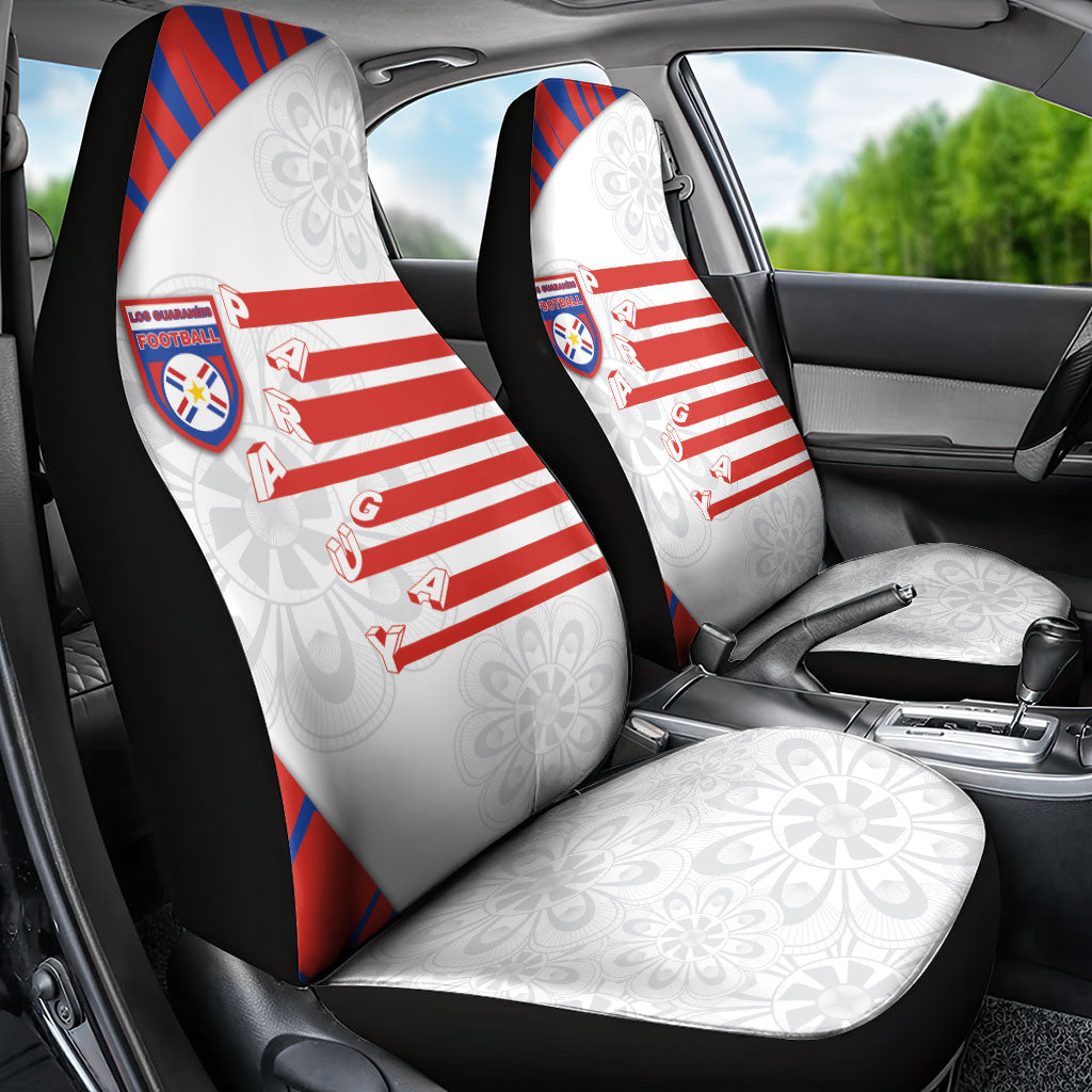 Paraguay Football Car Seat Cover Stripes Typography With Nanduti Flower Patterns