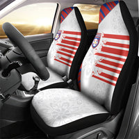 Paraguay Football Car Seat Cover Stripes Typography With Nanduti Flower Patterns