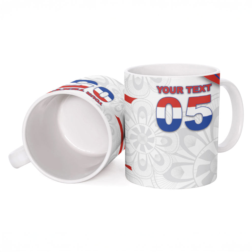 Custom Paraguay Football Ceramic Mug Stripes Typography With Nanduti Flower Patterns