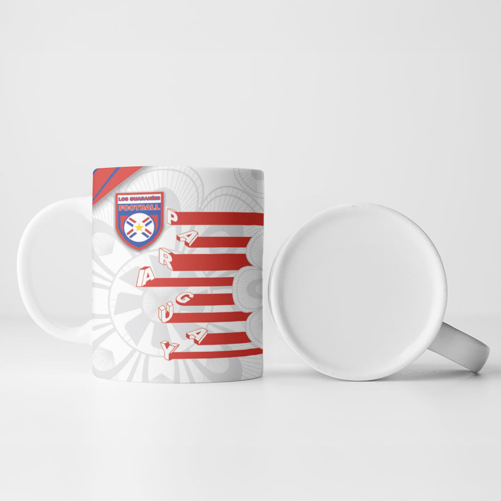 Custom Paraguay Football Ceramic Mug Stripes Typography With Nanduti Flower Patterns