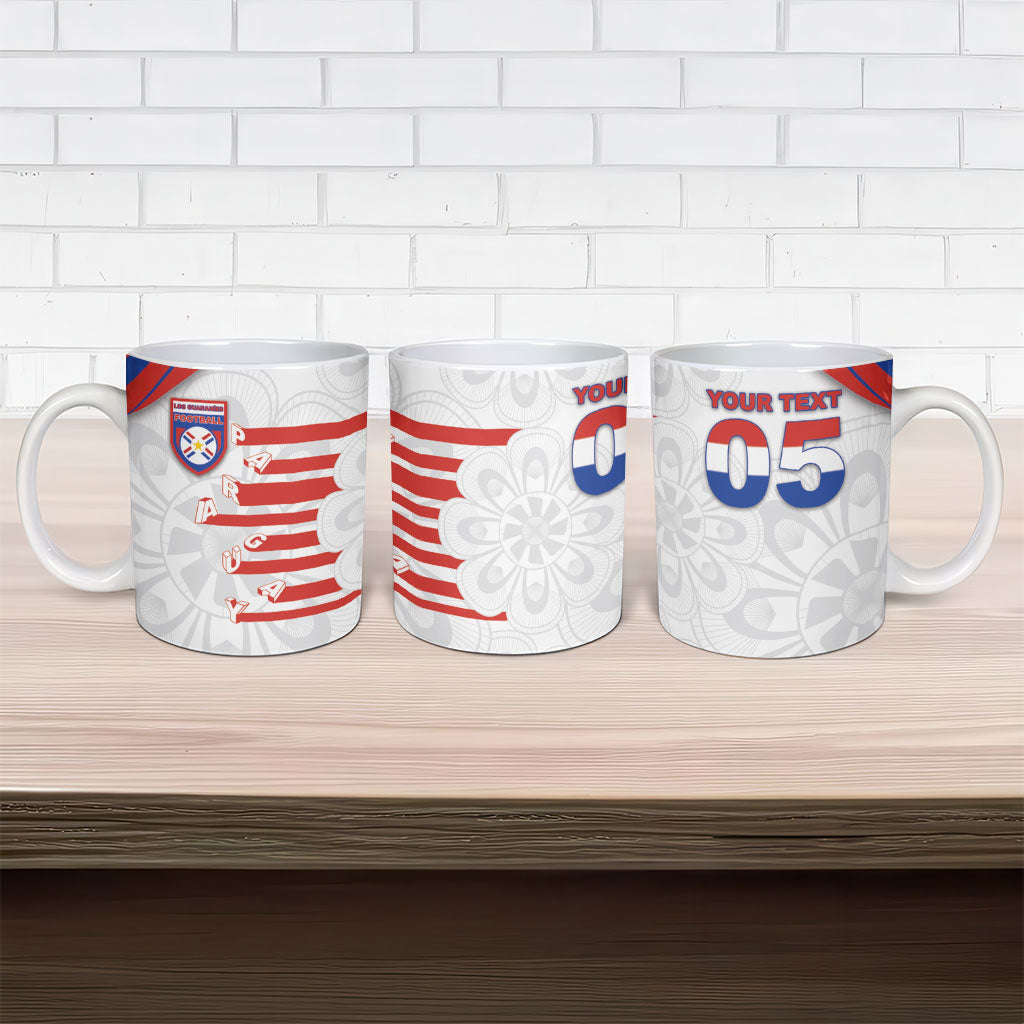 Custom Paraguay Football Ceramic Mug Stripes Typography With Nanduti Flower Patterns