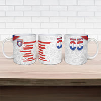Custom Paraguay Football Ceramic Mug Stripes Typography With Nanduti Flower Patterns