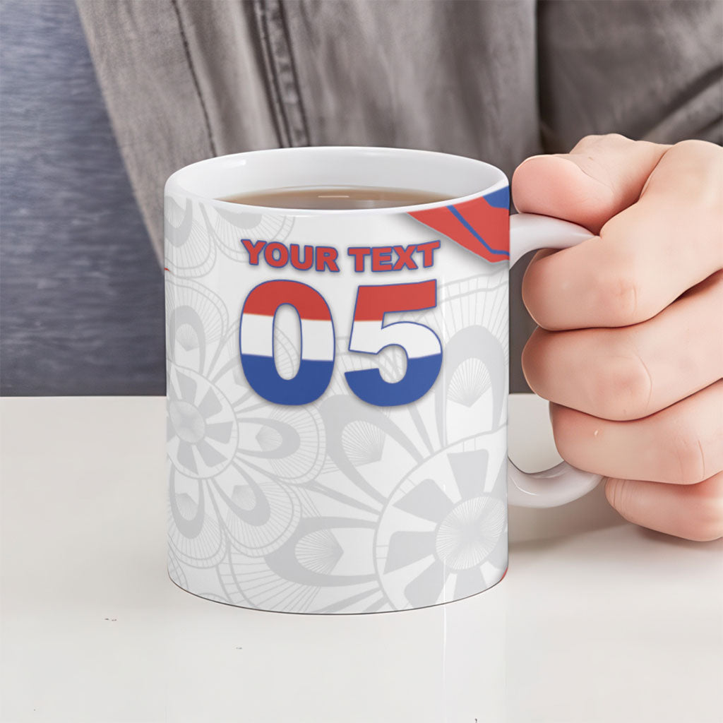 Custom Paraguay Football Ceramic Mug Stripes Typography With Nanduti Flower Patterns